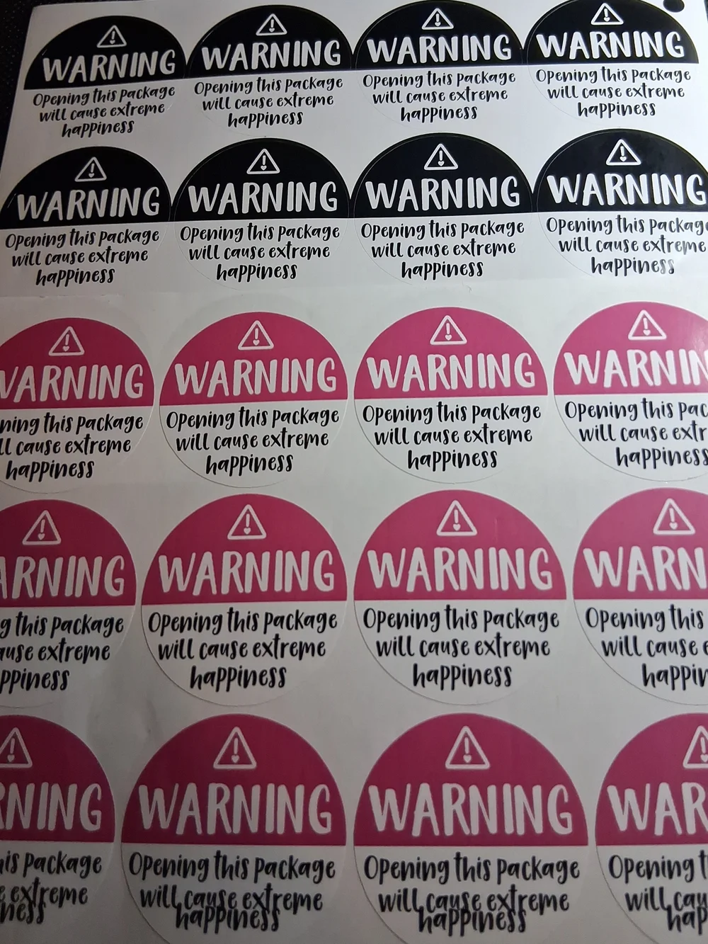 360 Warning Round Sticker Labels  180 Pink And 180 Black Plus 25 TY Cards FREE
